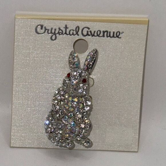 Crystal Avenue Silver Bunny Rabbit Brooch - Picture 1 of 5